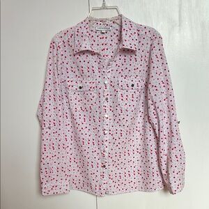 Notations || White and Pink Polka Dot Shirt